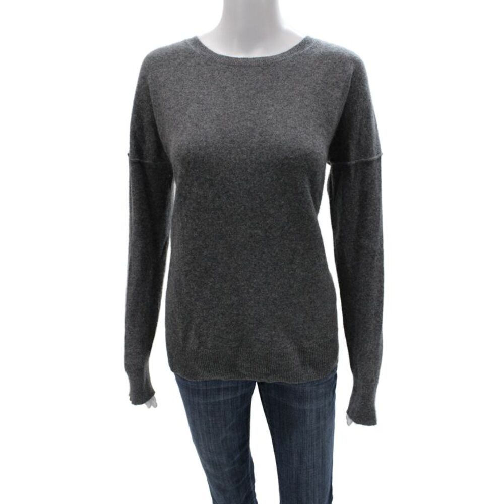 Aqua Cashmere Unisex Dark Gray 100% Cashmere Crew Neck Pullover Sweater Size L
